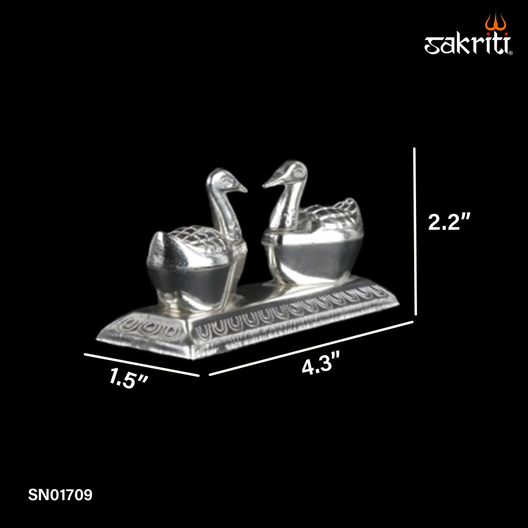 Zinc Double Duck SP – 2.2 Inch Zinc Kumkum Pot with Dual Duck Design (Silver Polish)
