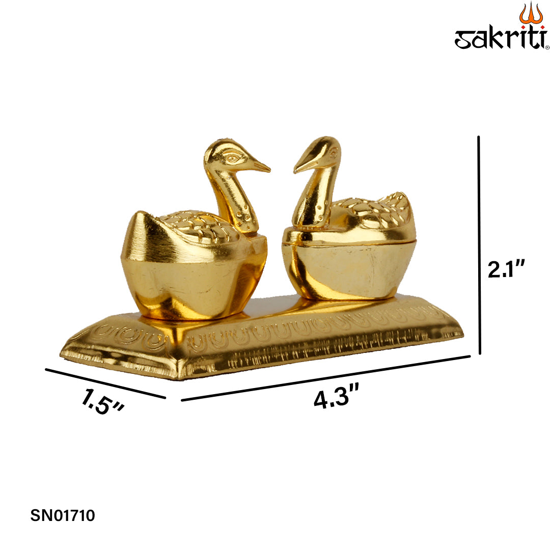 Zinc Double Duck GP – 2.1 Inch Decorative Kumkum Pot for Pooja Use (Gold Polish)