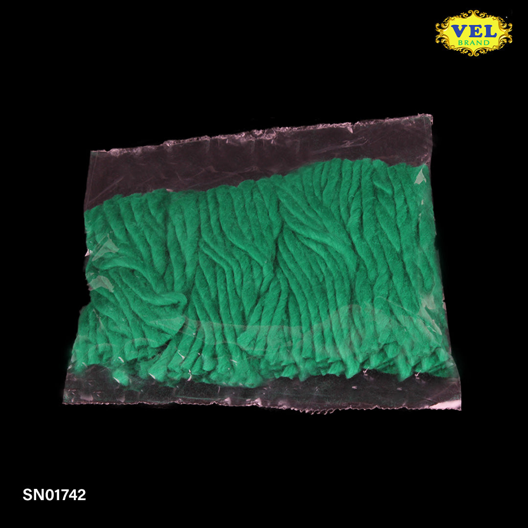 Vel's Green Thread Wicks – Green Color Cotton Wicks for Deepam & Festival Use (Pack/Size Unspecified)