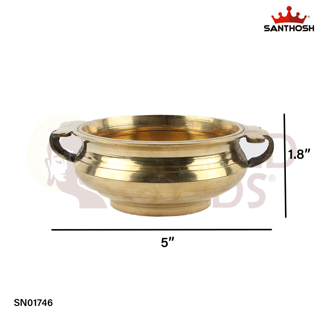 Brass Handle Urli – 5 Inch length Traditional Urli Bowl with Brass Handles for Decor & Rituals
