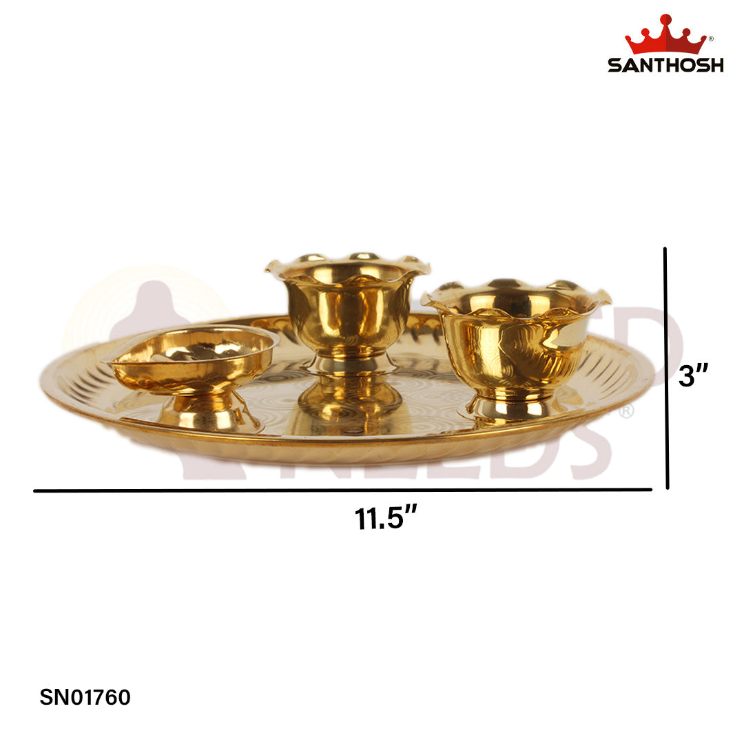 Brass Pooja Plate Set – 3 Inch Sacred Brass Plate Set for Spiritual Offerings