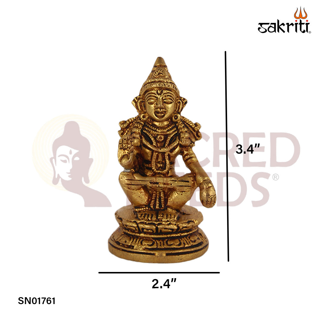Brass Ayyappa – 3.4 Inch Lord Ayyappa Swamy Idol for Irumudi Pooja and Devotion