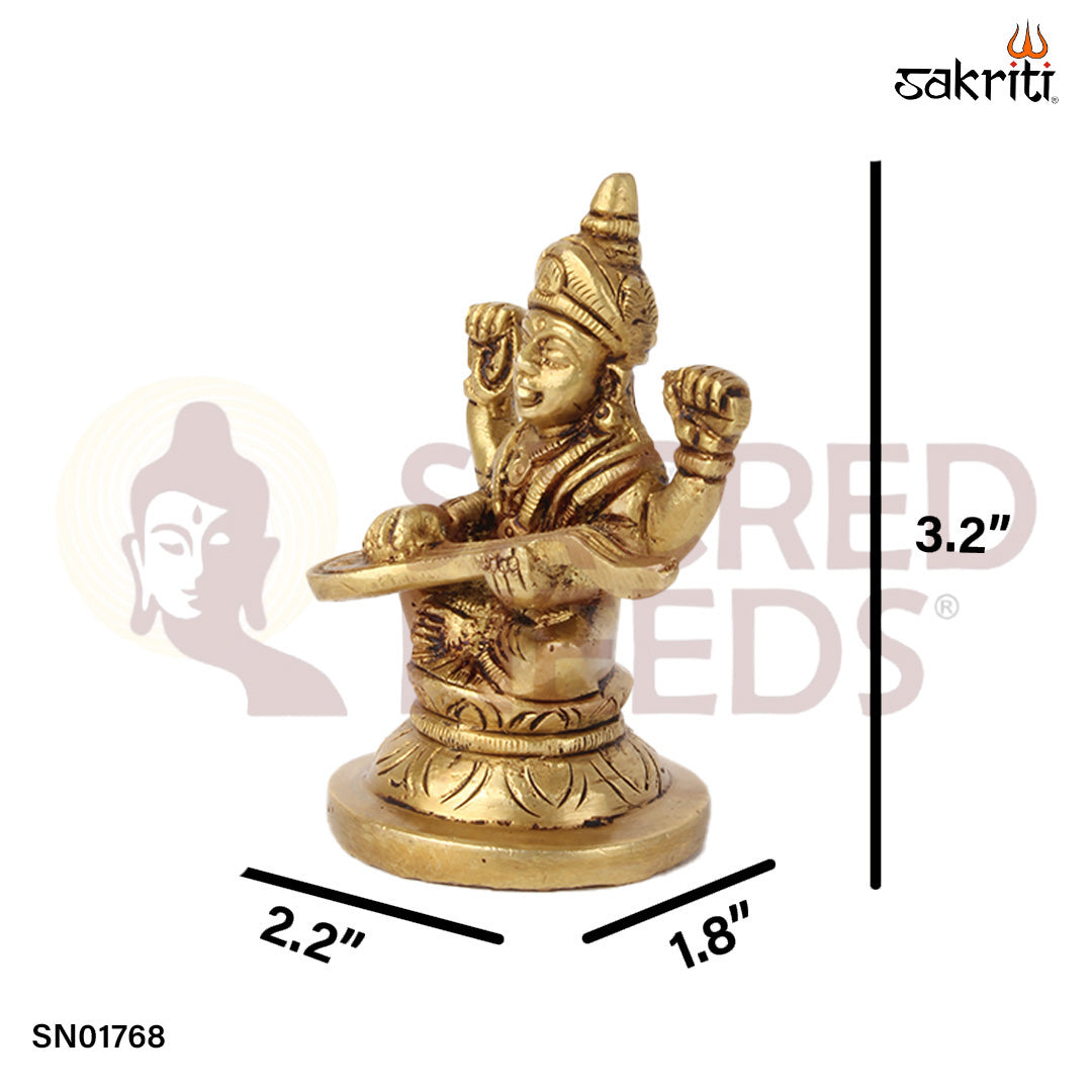 Brass Saraswathi Round Base – 3.2 Inch Round Base Saraswathi Statue for Learning & Wisdom