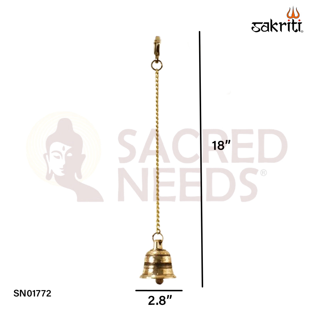 Brass Bell with Chain – 18 Inch Hanging Temple Bell for Mandir or Doorway