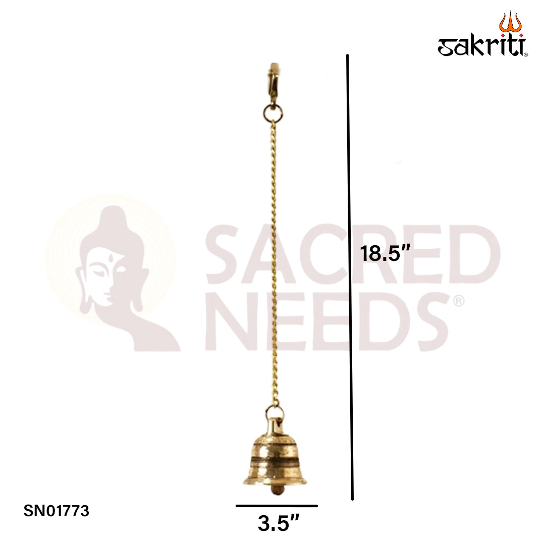 Brass Bell with Chain – 18.5 Inch Sacred Hanging Bell with Brass Links for Pooja