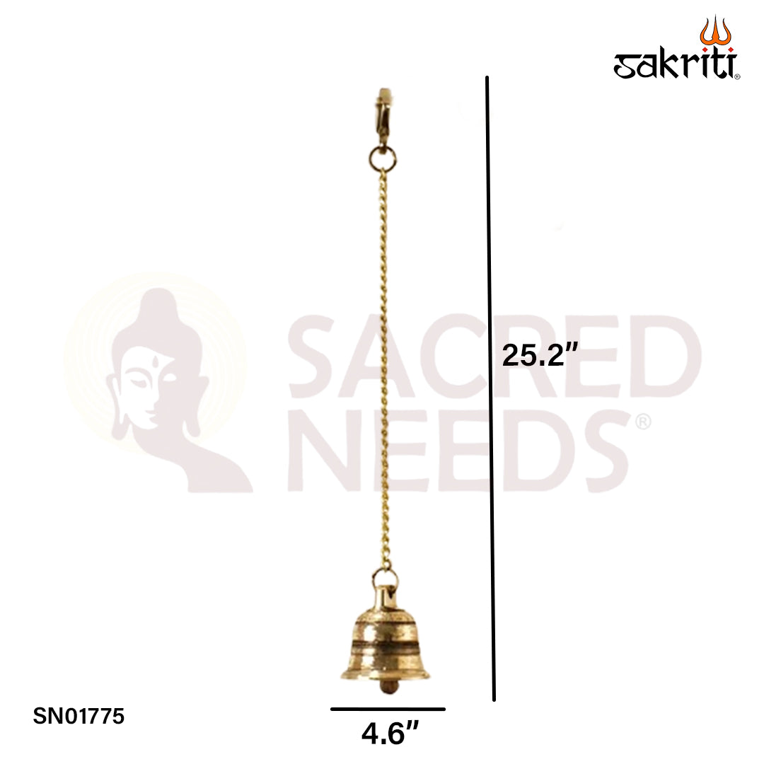 Brass Bell with Chain – 25.2 Inch Large Brass Bell for Temple or Home Entrance