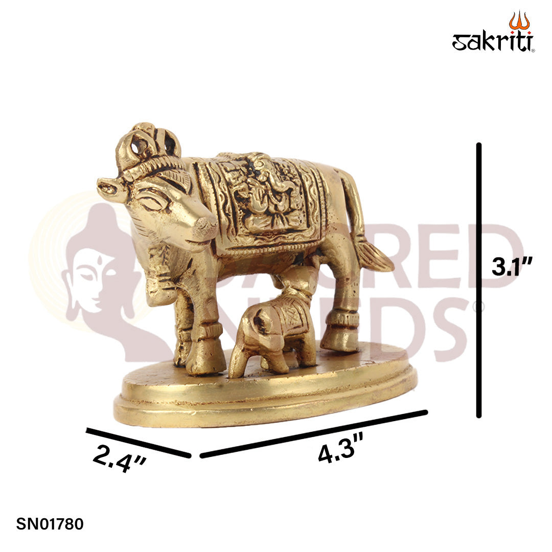 Brass Cow & Calf – 3.1 Inch Brass Kamadhenu for Gift or Daily Pooja