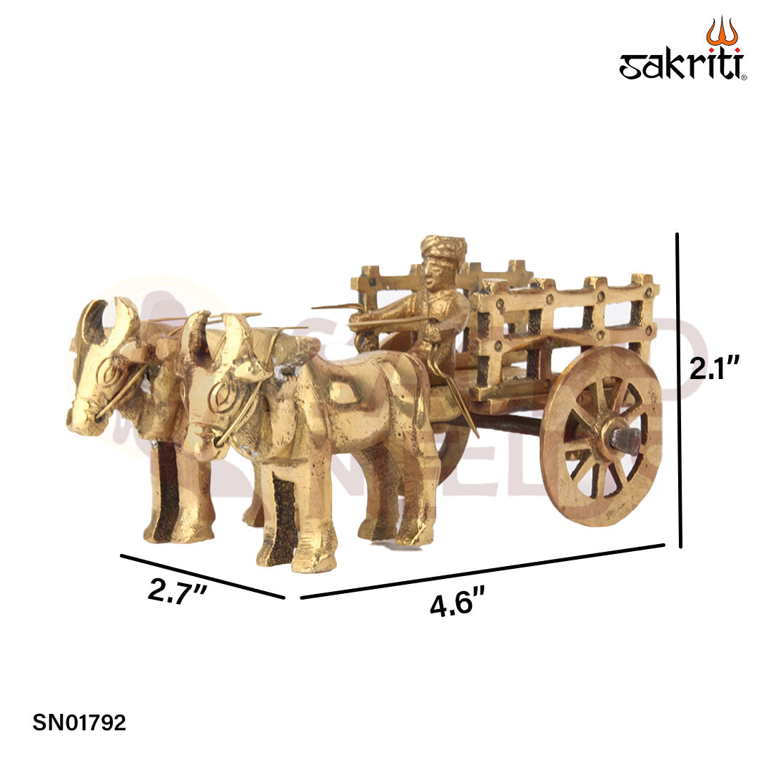 Brass Bullcart – 2.1 Inch Miniature Bull Cart Statue for Showpiece or Vastu Decor