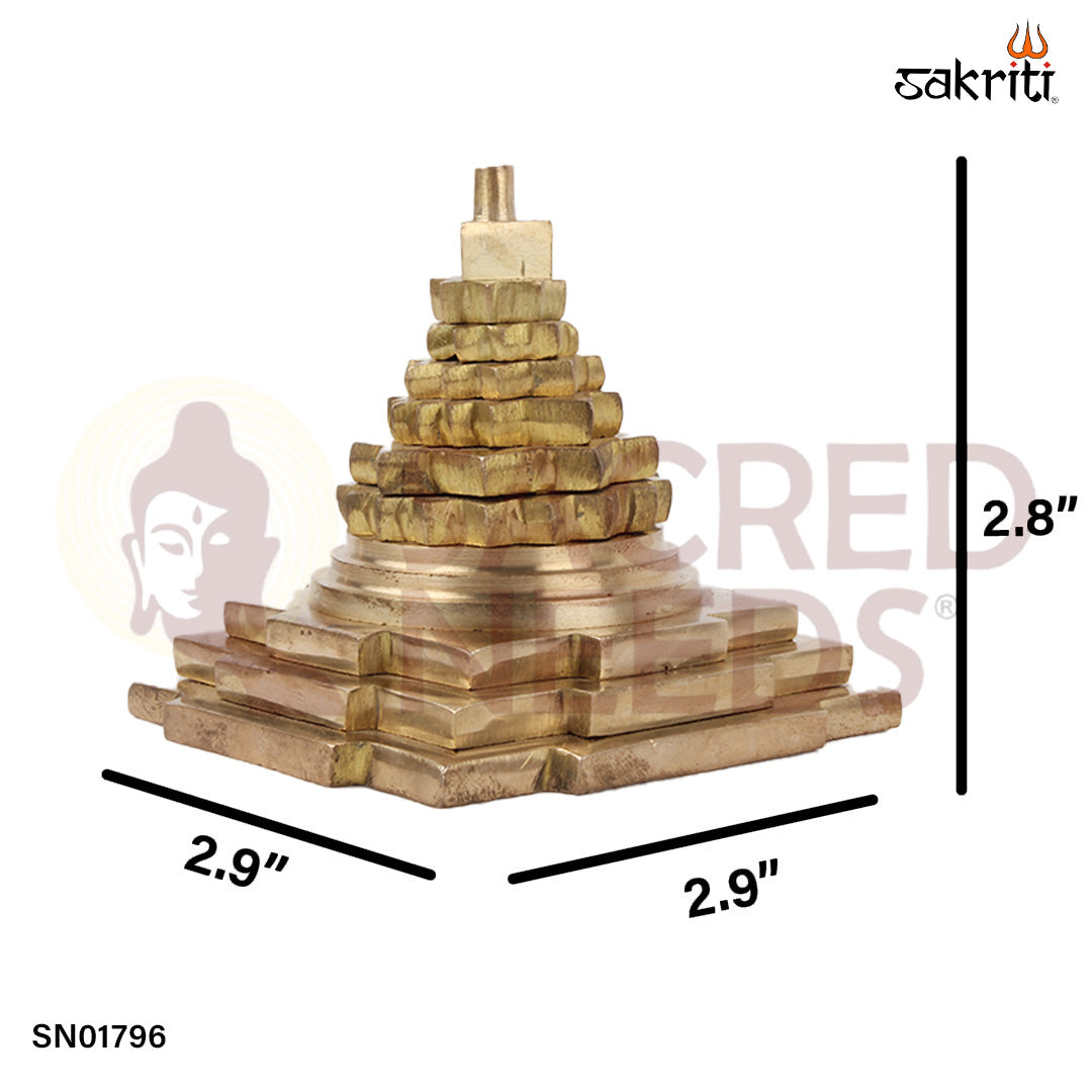 Brass Maha Meru Pyramid – 2.8 Inch Spiritual Vastu Meru Yantra for Prosperity and Balance