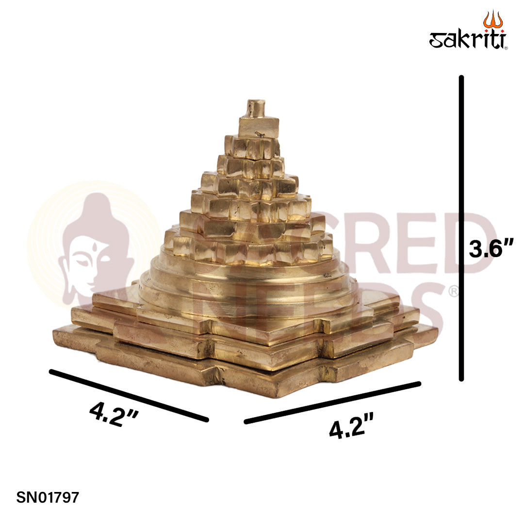 Brass Maha Meru Pyramid – 3.6 Inch Sacred Geometry Energy Pyramid for Home or Office