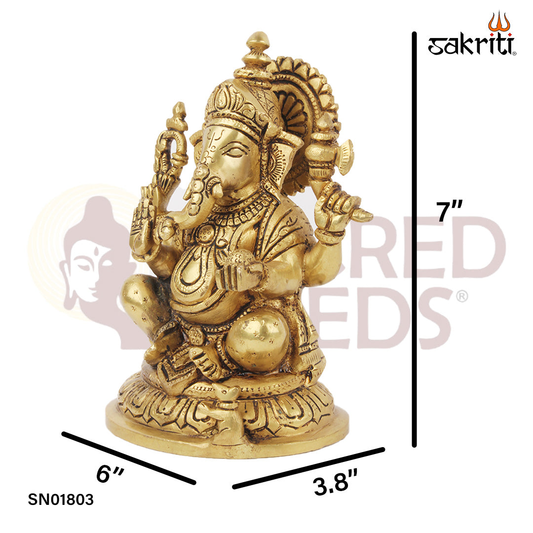 Brass RT Ganesha – 7 Inch Lord Ganesha Idol in Royal Throne Pose for Home or Gifting