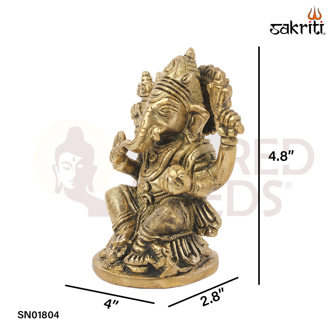 Brass RT Ganesha – 4.8 Inch Seated Ganesha on Throne for Devotional Decor