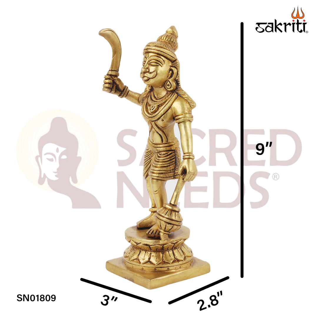 Brass Karupannasamy – 9 Inch Karuppu Sami Idol for Home Temple or Village Pooja