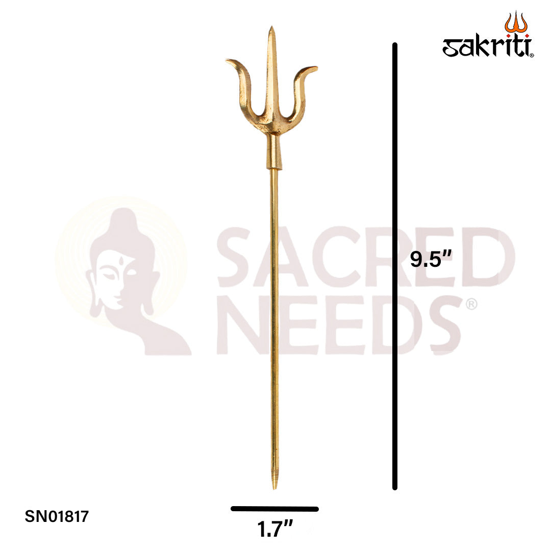 Brass Trishul – 9.5 Inch Shiva Trident with Smooth Finish for Home or Office