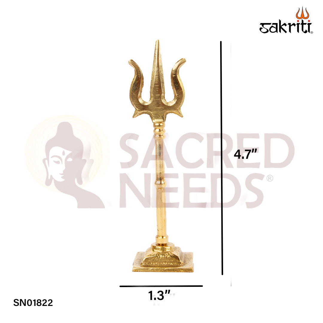 Brass Trishul Square Base – 4.7 Inch Shiva Trident with Stable Base for Rituals
