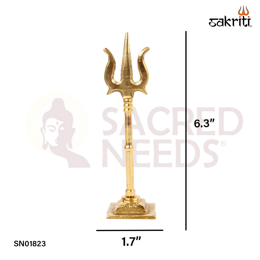 Brass Trishul Square Base – 6.3 Inch Trishul with Square Bottom for Temple Decor