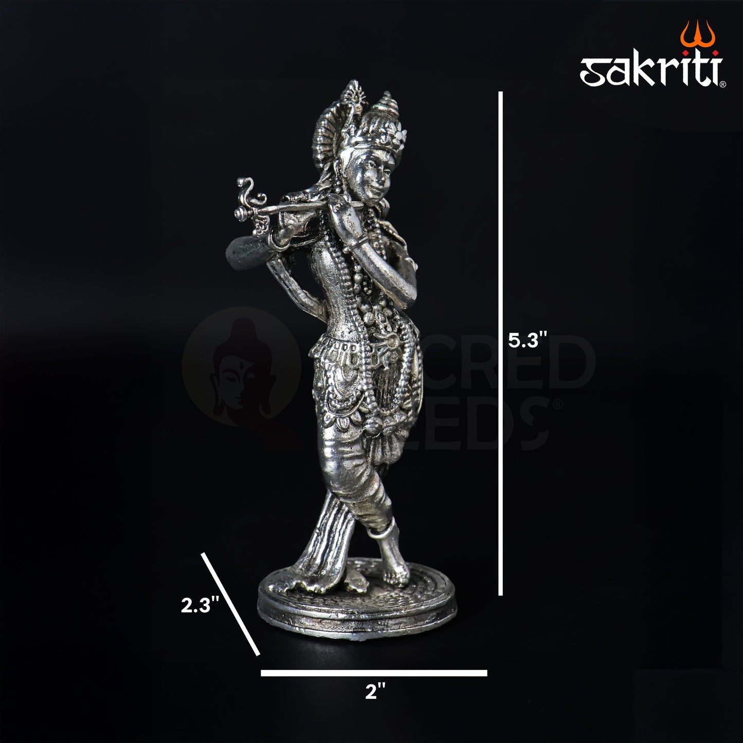 Brass Standing Krishna Idol – 5.3 Inch Height | Silver Polish | Flute Playing Krishna Statue for Home Pooja & Gifting