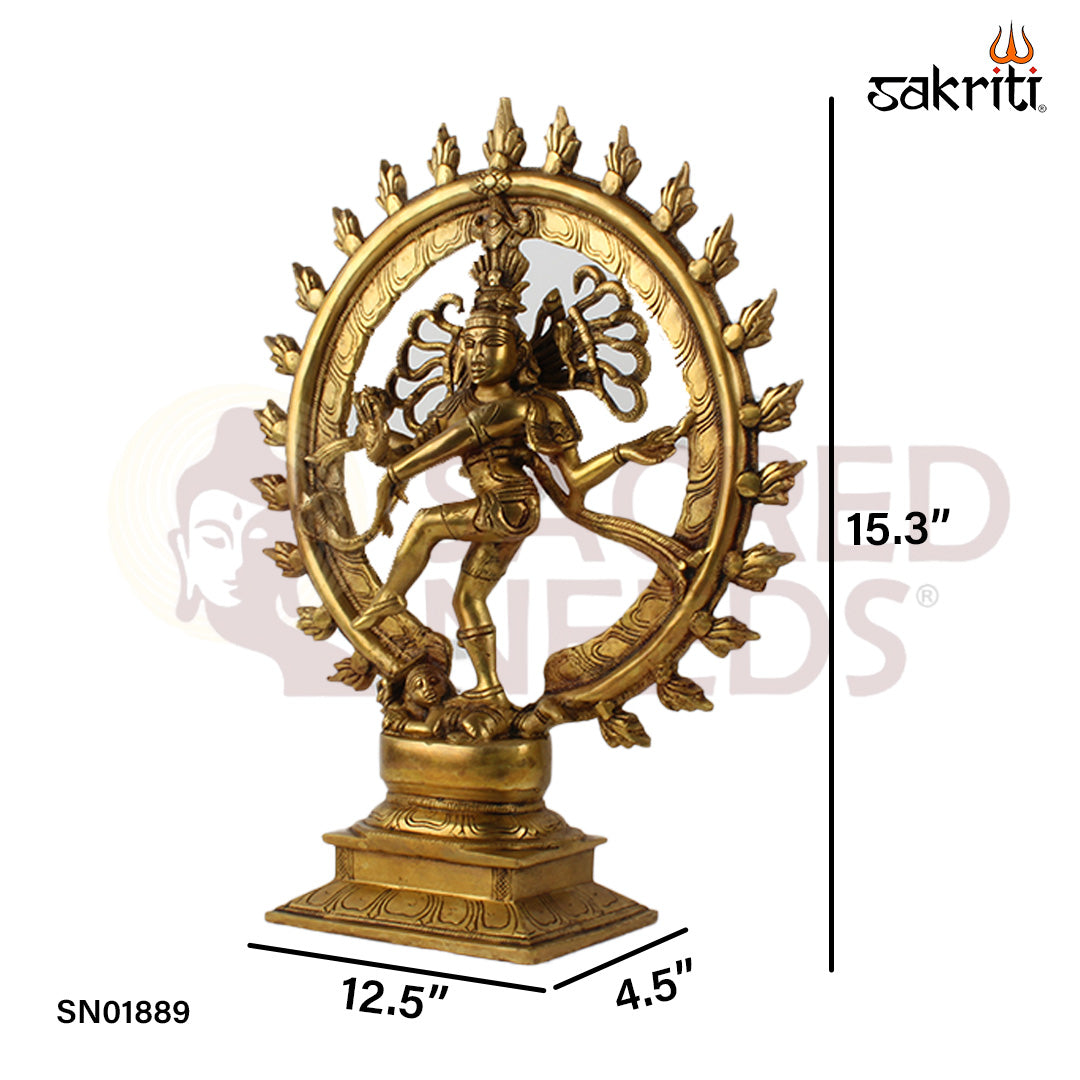 Brass Natarajar Idol – 15.3 Inch Height | Lord Shiva Nataraja Statue for Pooja Room, Temple & Classical Dance Decor