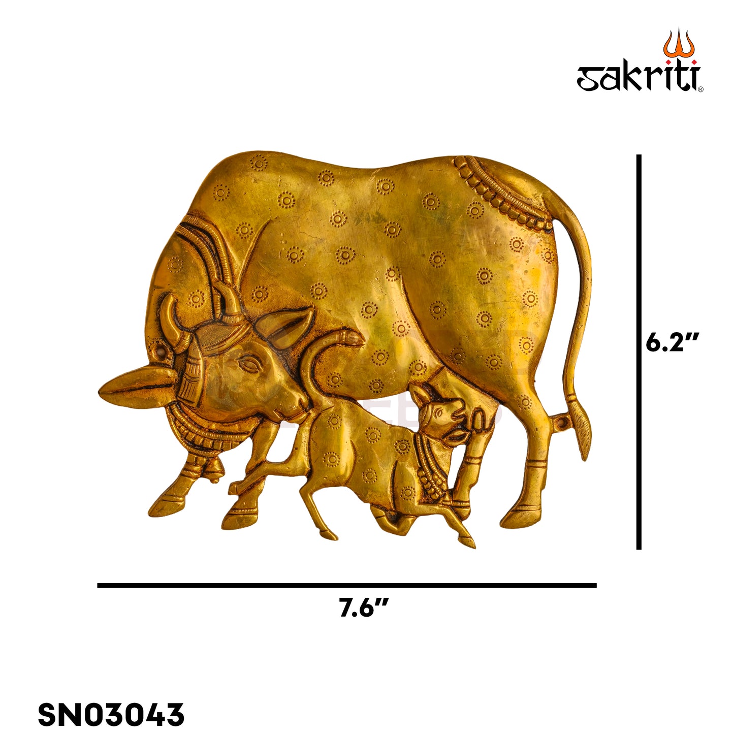Sacred Needs Brass Cow & Calf Wall Mount – 6.2 Inch Height (7.6 Inch Length) | Auspicious Wall Hanging for Pooja Room, Temple & Home Décor