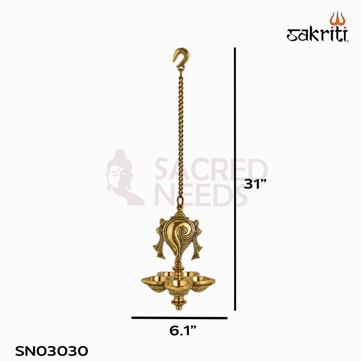Brass Shankh Hanging Vilakku in yellow antique finish — dimensions