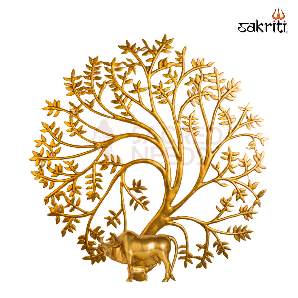 Brass Tree with Cow & Calf – 43.8 Inch Height | Large Brass Tree Scene with Cow & Calf