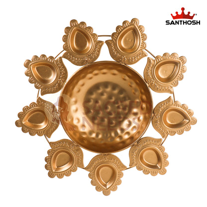 Corn Urli with Deepam Holder – 11.5 Inch Length | Traditional Decorative Bowl with Oil Lamp for Pooja & Home Décor