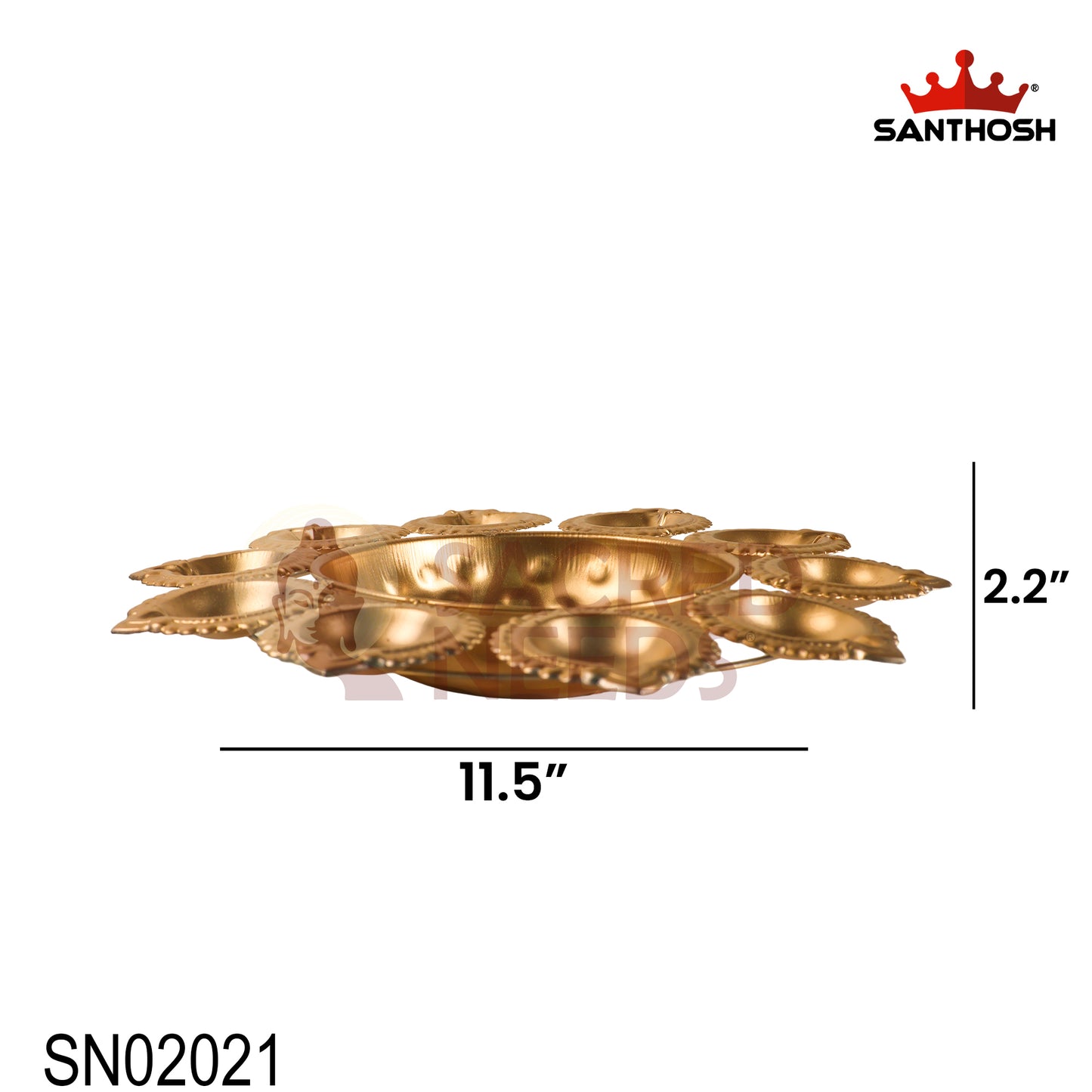 Iron 10 Vilakku Urli – 11.5 Inch Length | Traditional Multi-Wick Oil Lamp Bowl for Pooja & Home Décor