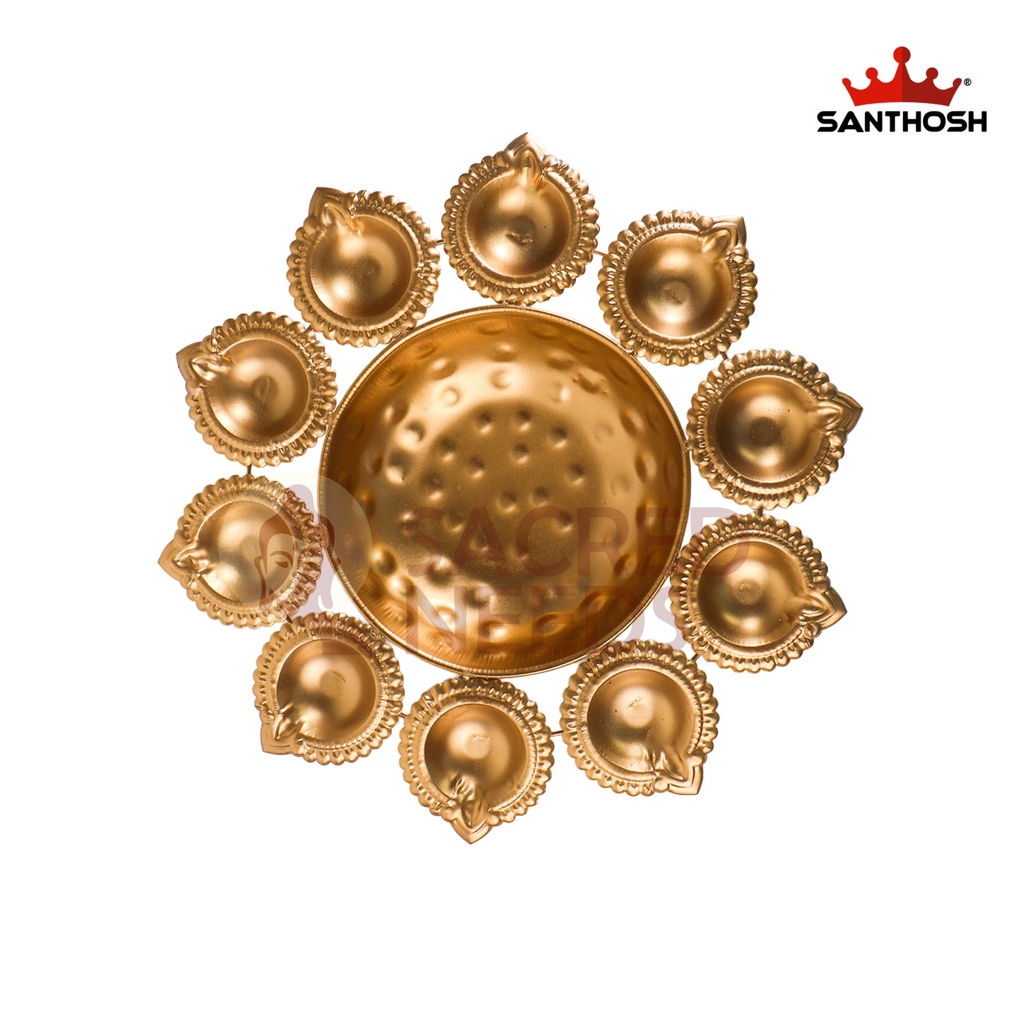 Iron 10 Vilakku Urli – 11.5 Inch Length | Traditional Multi-Wick Oil Lamp Bowl for Pooja & Home Décor