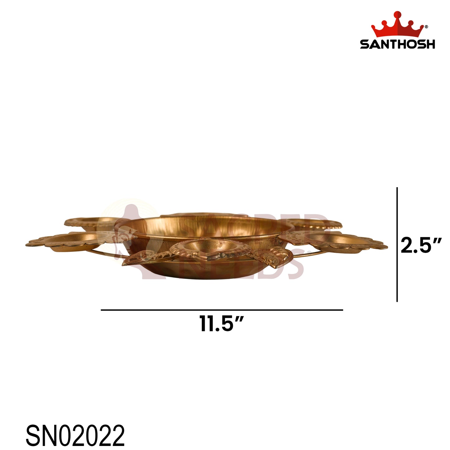 Iron 6 Leaf 3 Corn Vilakku Urli – 9.8 Inch Length | Traditional Multi-Wick Oil Lamp Bowl for Pooja & Home Décor