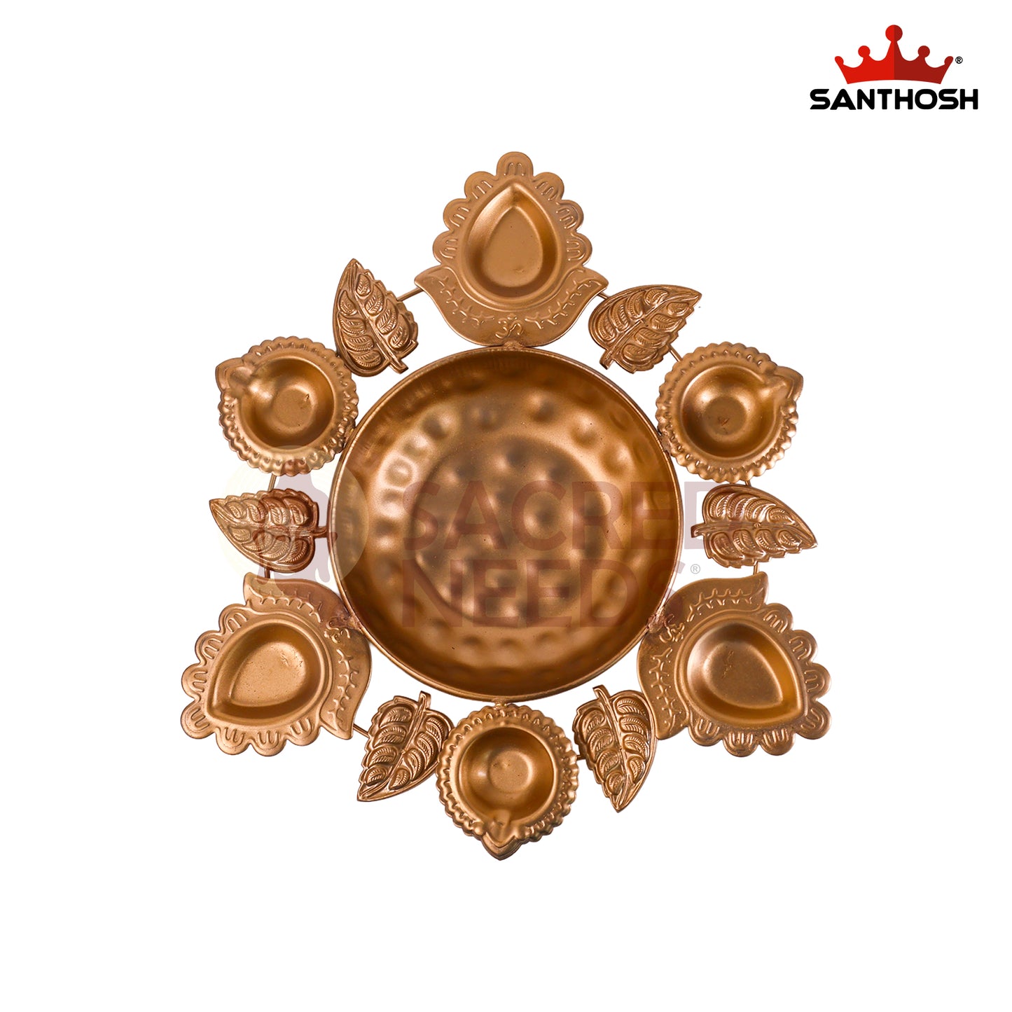 Iron 6 Leaf 3 Corn Vilakku Urli – 9.8 Inch Length | Traditional Multi-Wick Oil Lamp Bowl for Pooja & Home Décor