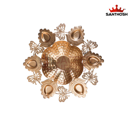 Iron 6 Butterfly Corn Vilakku – 11.2 Inch Length | Traditional Multi-Wick Oil Lamp for Pooja & Home Décor