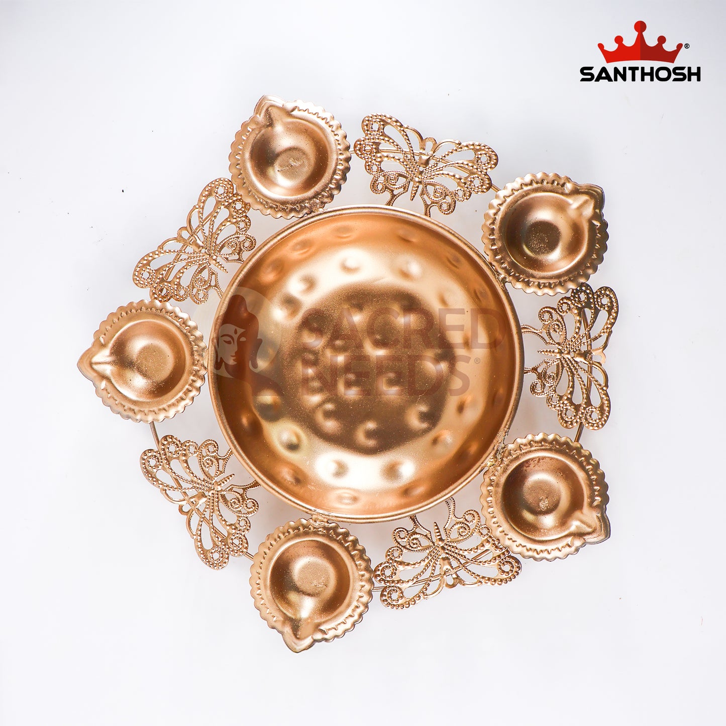 Iron 5 Butterfly Vilakku Urli – 8.6 Inch Length | Traditional Oil Lamp Bowl for Pooja, Festivals & Home Décor