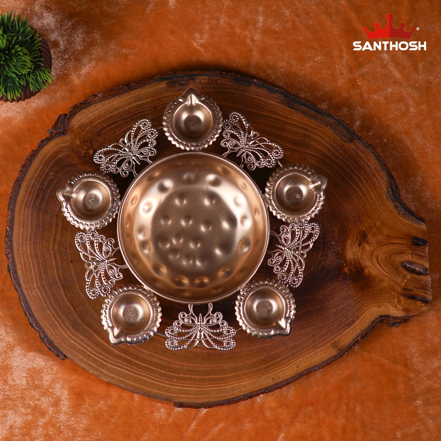 Iron 5 Butterfly Vilakku Urli – 8.6 Inch Length | Traditional Oil Lamp Bowl for Pooja, Festivals & Home Décor