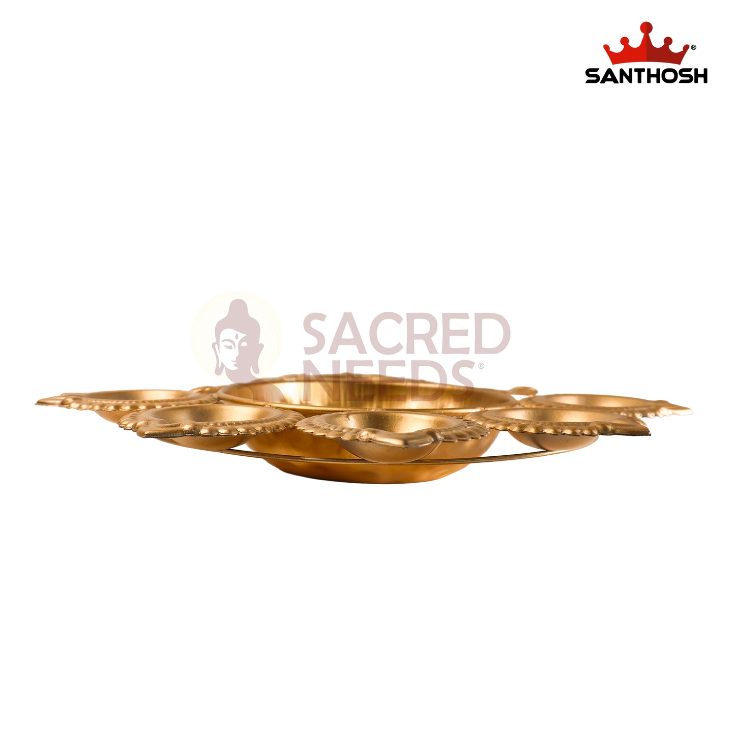 Iron 2 Peacock 6 Vilakku Urli – 10.5 Inch Length | Traditional Multi-Wick Oil Lamp Bowl for Pooja & Home Décor