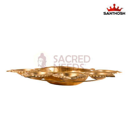 Iron 2 Peacock 6 Vilakku Urli – 10.5 Inch Length | Traditional Multi-Wick Oil Lamp Bowl for Pooja & Home Décor