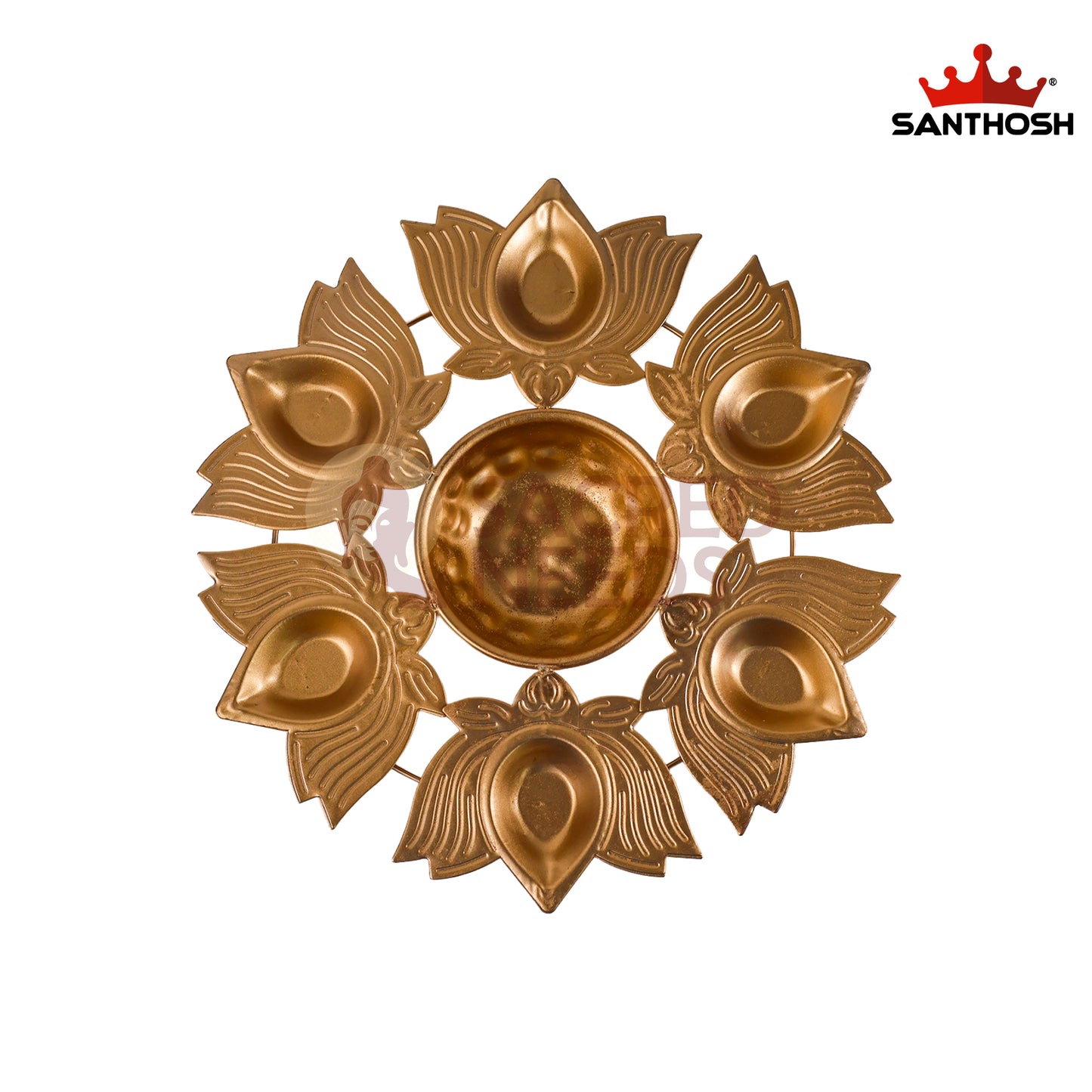 Iron 6 Lotus Vilakku Urli – 9.5 Inch Length | Traditional Multi-Wick Oil Lamp Bowl for Pooja & Home Décor