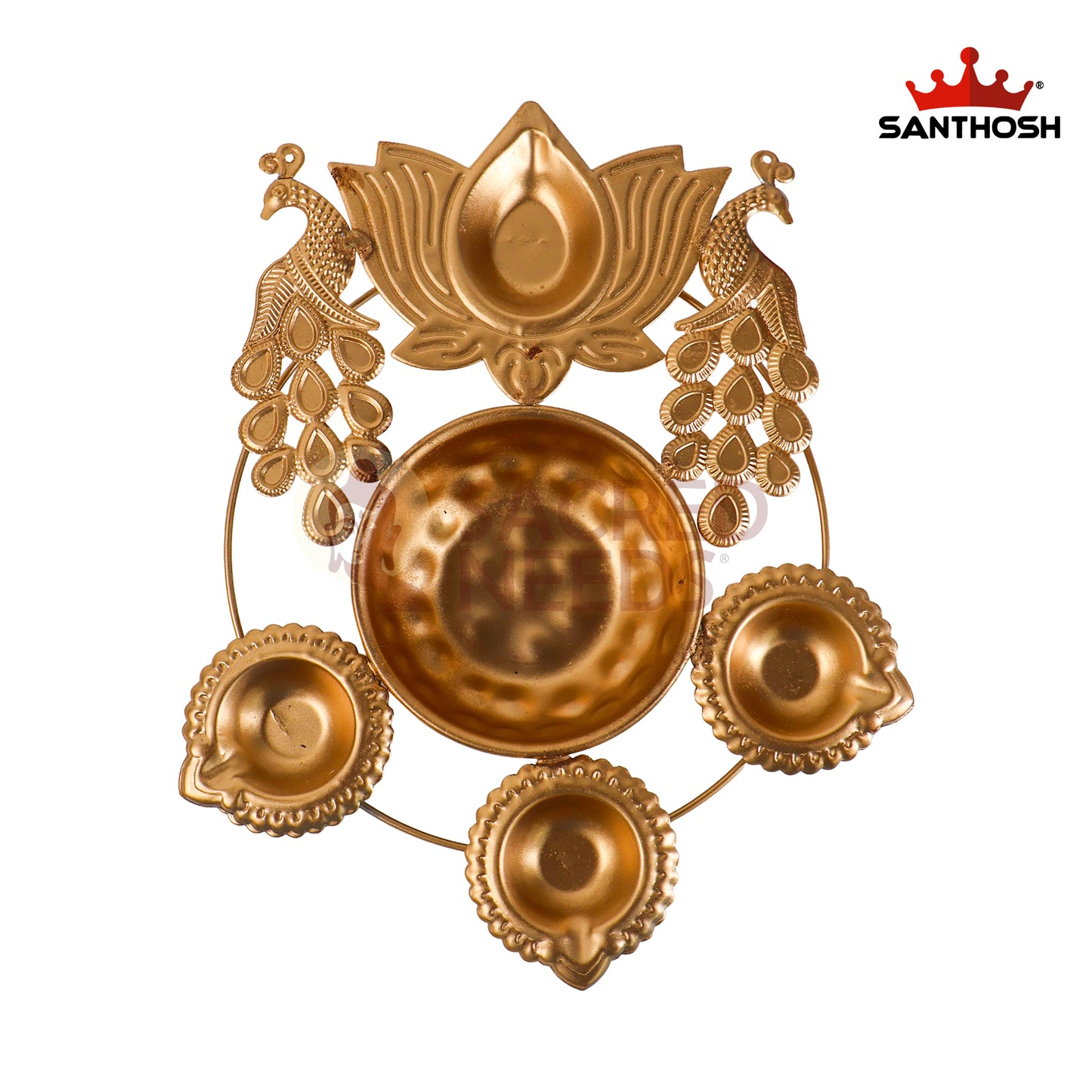 Iron 2 Peacock 3 Vilakku Urli – 8.5 Inch Length | Traditional Oil Lamp Bowl for Pooja & Home Décor