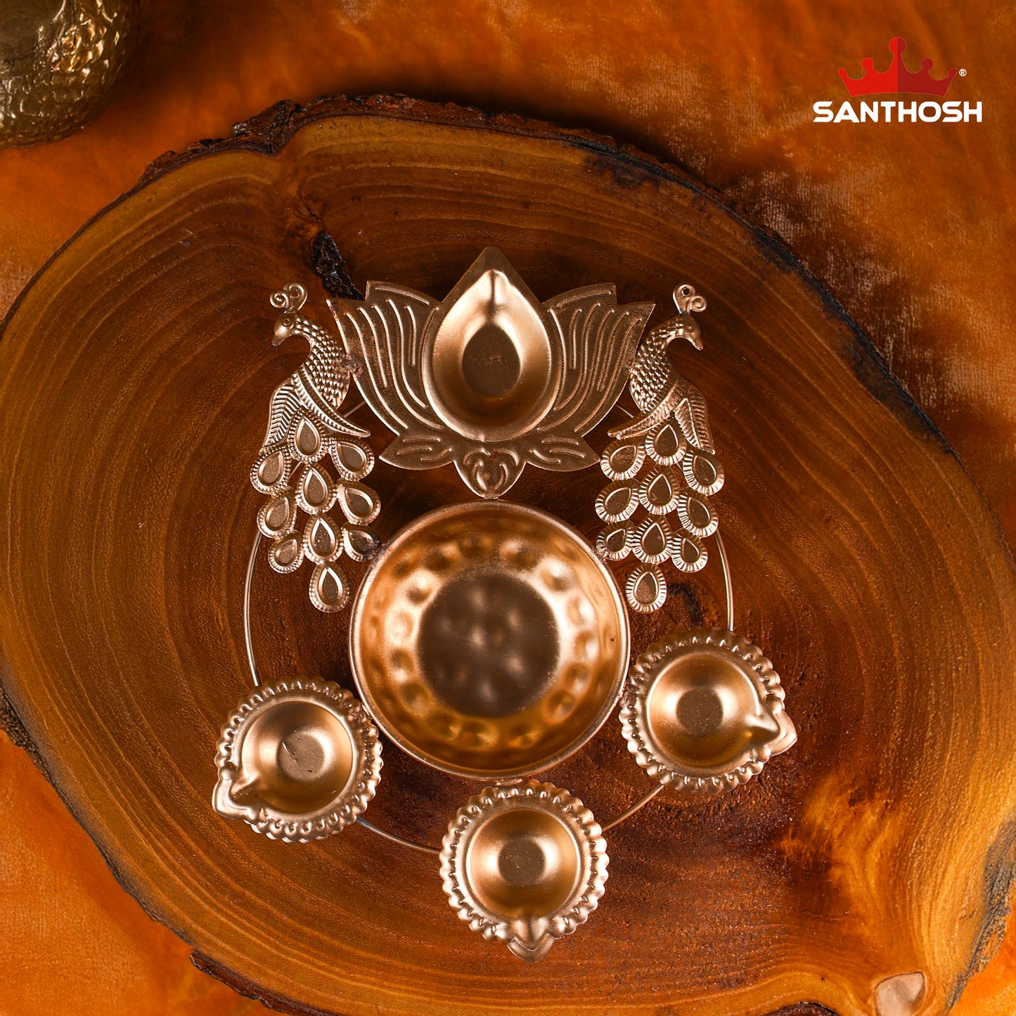 Iron 2 Peacock 3 Vilakku Urli – 8.5 Inch Length | Traditional Oil Lamp Bowl for Pooja & Home Décor