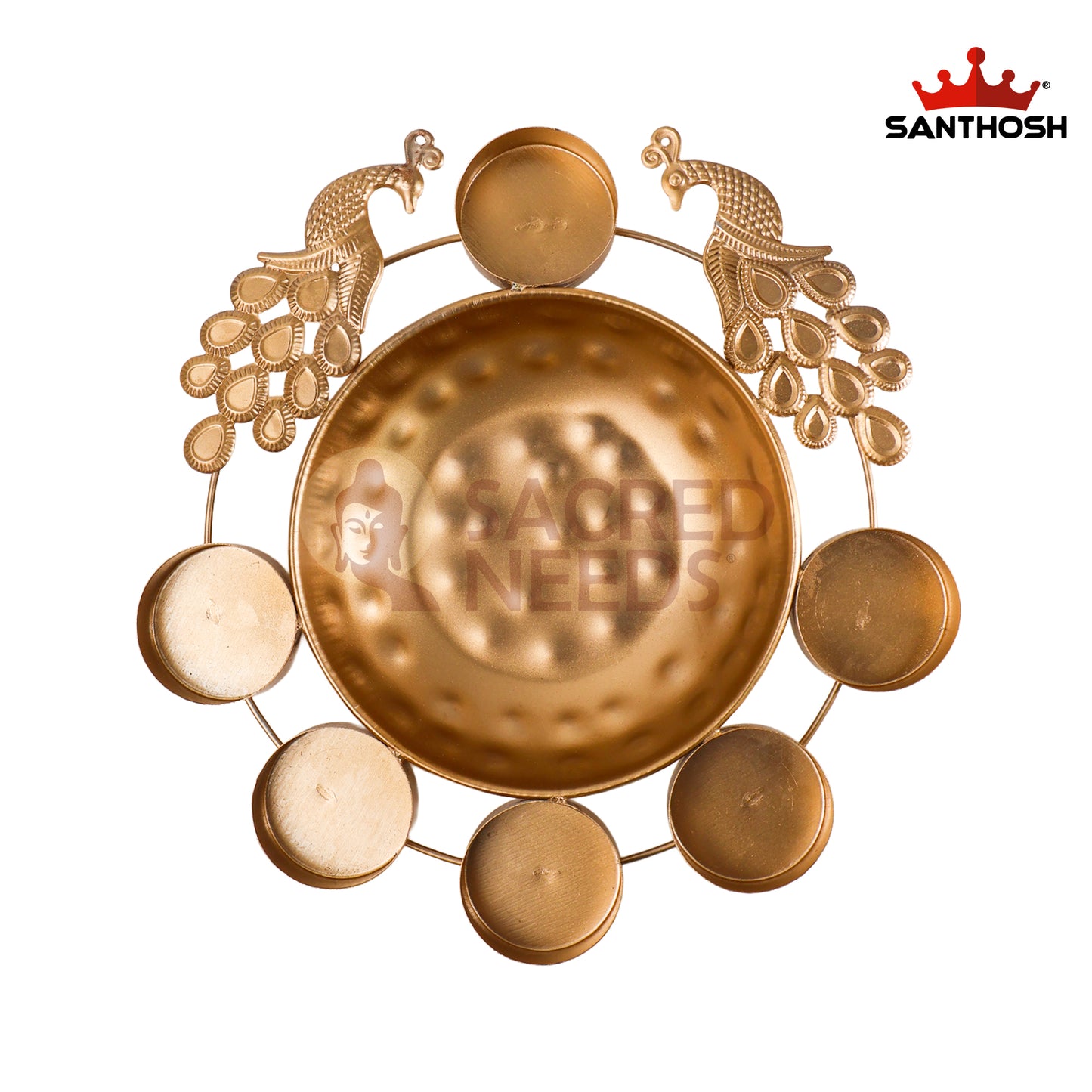 Iron 2 Peacock 6 Lite Urli – 8 Inch Length | Traditional Decorative Oil Lamp Bowl for Pooja & Home Décor