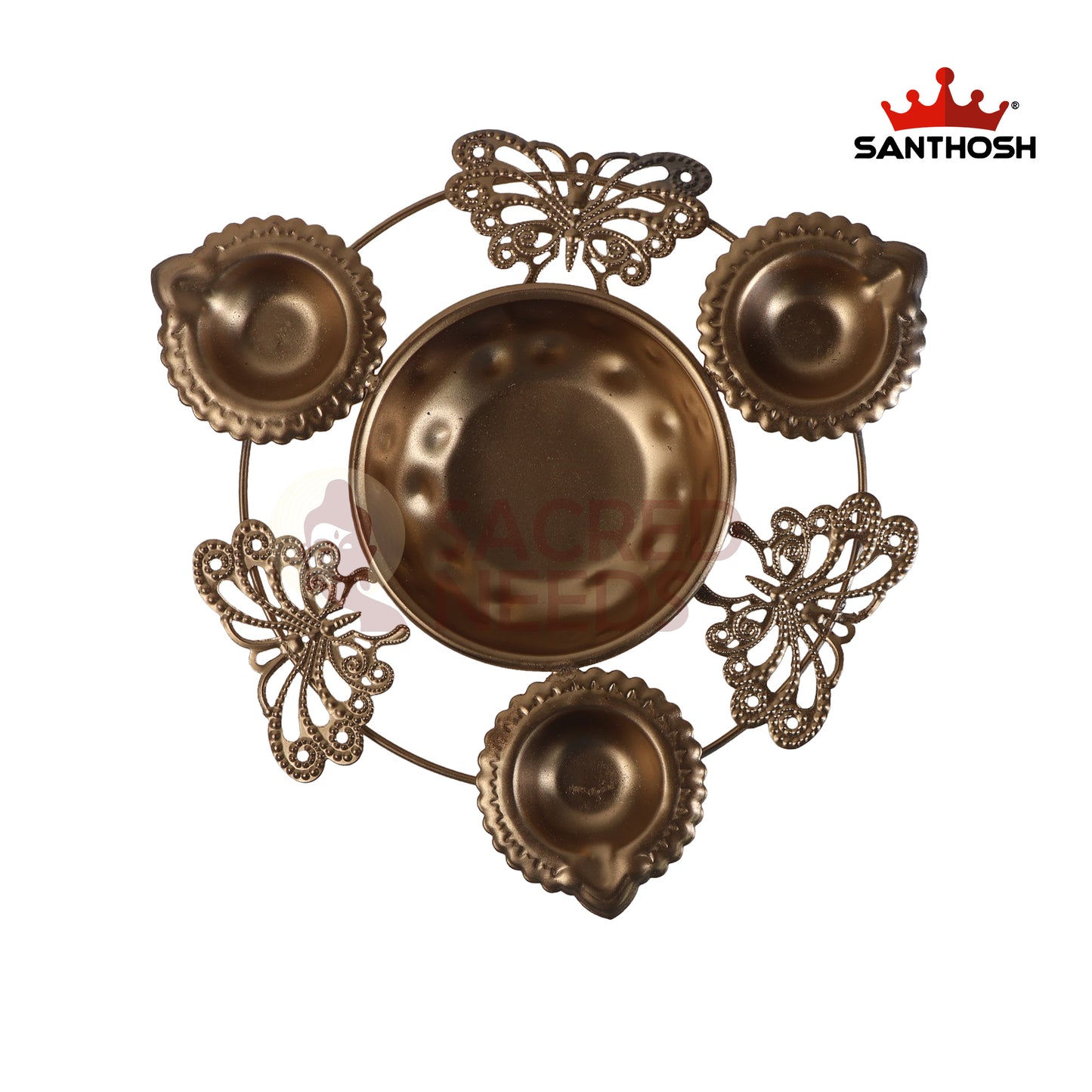 Iron 3 Butterfly Vilakku Urli – 7 Inch Length | Traditional Oil Lamp Bowl for Pooja, Festivals & Home Décor