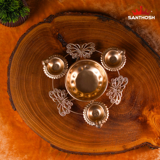 Iron 3 Butterfly Vilakku Urli – 7 Inch Length | Traditional Oil Lamp Bowl for Pooja, Festivals & Home Décor