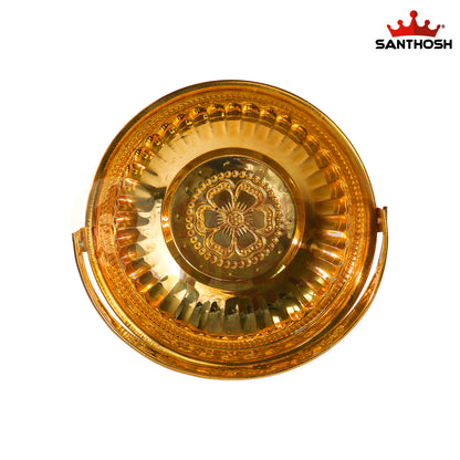 Brass ICC Round Flower Basket – 8 Inch Length | Traditional Brass Basket for Pooja, Offerings & Home Décor