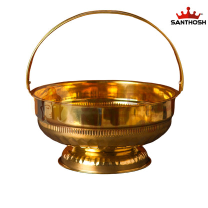 Brass ICC Round Flower Basket – 8 Inch Length | Traditional Brass Basket for Pooja, Offerings & Home Décor