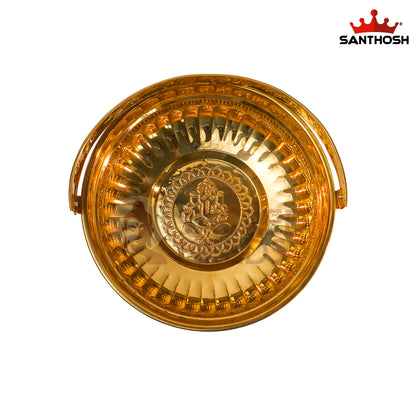 Brass ICC Round Flower Basket – 9.4 Inch Length | Traditional Brass Basket for Pooja, Offerings & Home Décor