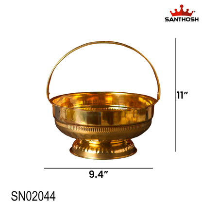 Brass ICC Round Flower Basket – 9.4 Inch Length | Traditional Brass Basket for Pooja, Offerings & Home Décor