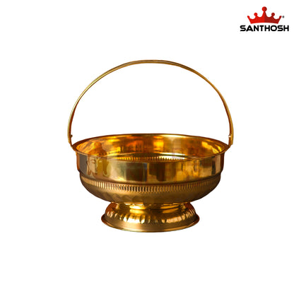 Brass ICC Round Flower Basket – 9.4 Inch Length | Traditional Brass Basket for Pooja, Offerings & Home Décor