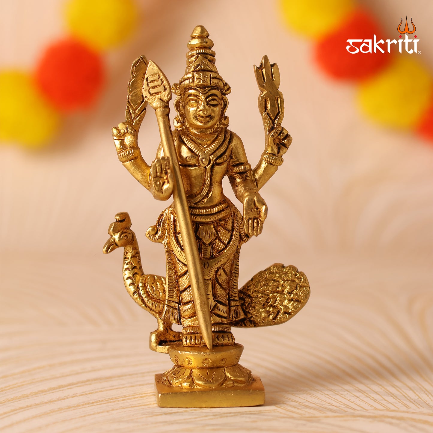 Sacred Needs Brass Murugan Idol – 5 Inch (12.7 cm) Height | Temple & Pooja Room Decoration