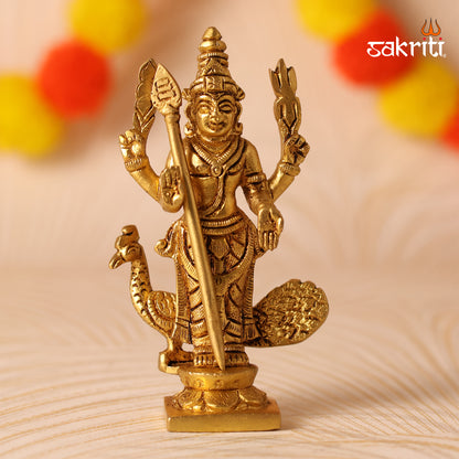 Sacred Needs Brass Murugan Idol – 5 Inch (12.7 cm) Height | Temple & Pooja Room Decoration