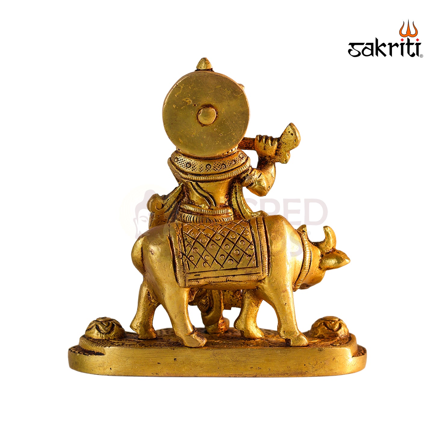 Sacred Needs Brass Cow Krishna Idol – 4.4 Inch (11.2 cm) Height | Krishna with Cow Statue for Pooja Room, Temple & Home Décor