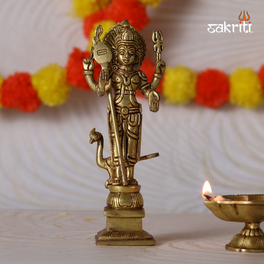 Brass Murugan Idol – 3.1 Inch Length | Lord Murugan Statue for Pooja, Temple & Home Décor